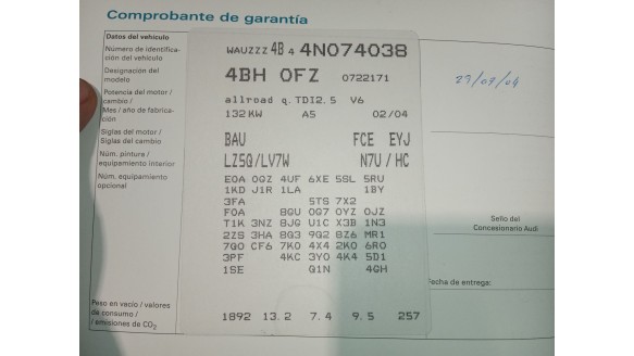 audi allroad c5 (4bh) 2000-2005 del año 2000