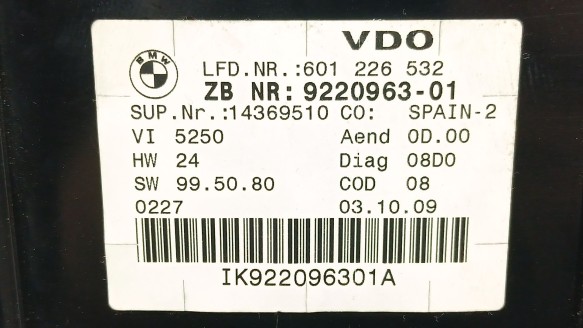 Recambio de cuadro instrumentos para bmw 3 (e90) 2004-2012 320 d referencia OEM IAM 62109220963 9220963 