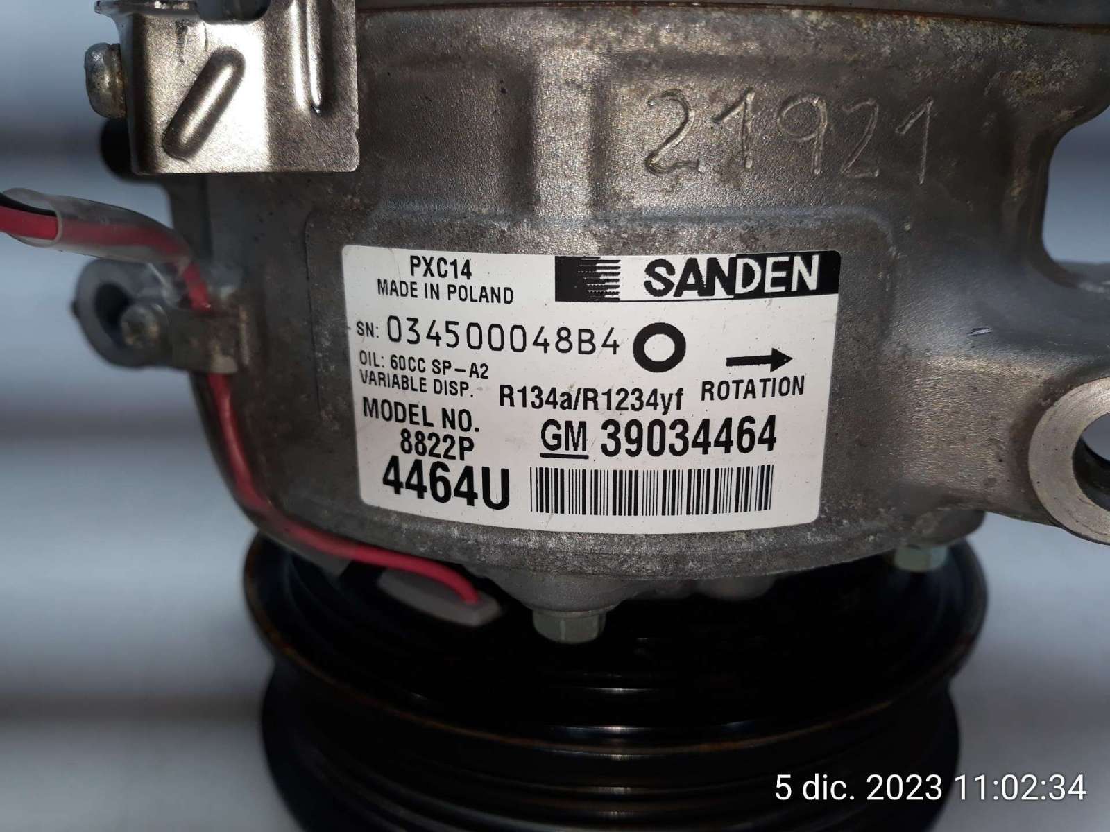 COMPRESOR AIRE ACONDICIONADO OPEL INSIGNIA GRAND SPORT 2017- (39034464 1497940)