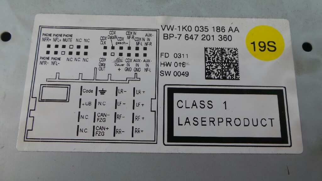 SISTEMA AUDIO / RADIO CD VOLKSWAGEN PASSAT VARIANT (365) 2010-2014 (1K0035186AA 1032630)