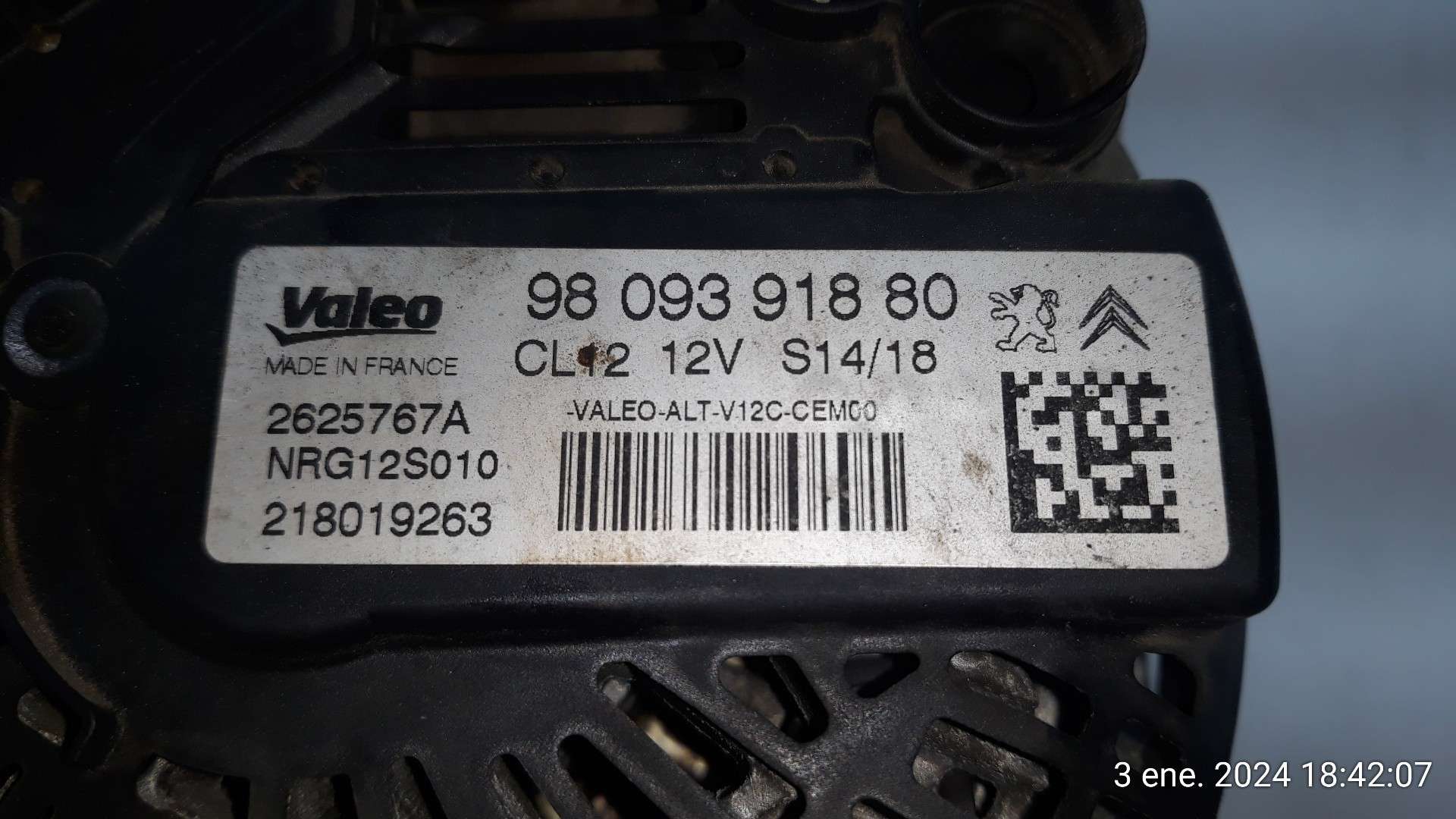 ALTERNADOR PEUGEOT 308 2013- (9809391880 1476704)